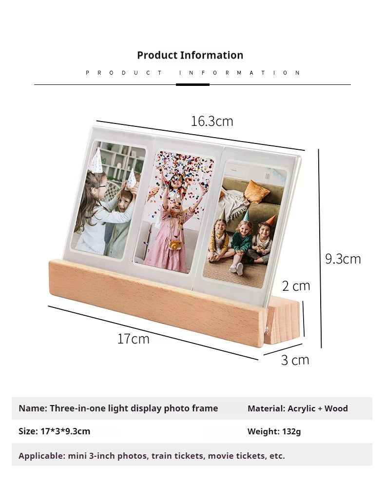 3 in 1 3 Inch Photo Frame Instant Camera Acrylic LED Light Photo Table for Fujifilm Instax Mini 12 11 9 8 Evo Fuji Camera