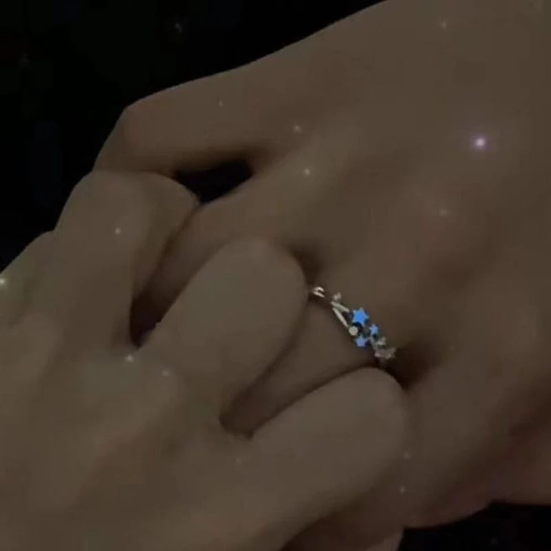 2Pc Luminous Star Adjustable Finger Ring Vintage Luxury Love Couples Rings Glow In Dark Y2K Jewelry Valentine's Day Gift