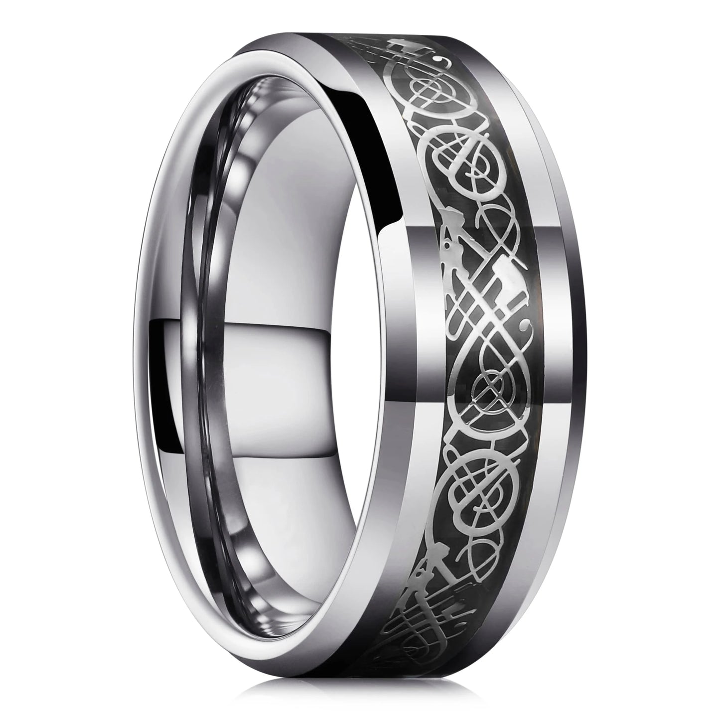 Fashion 8mm Black Tungsten Wedding Ring For Men Thin Blue Line Groove Black Brushed Ladder Edge Ring Men's Wedding Band Jewelry