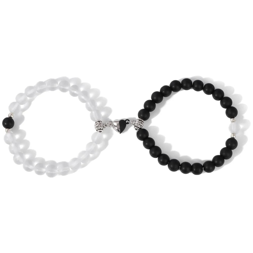 Magnet Couple Bracelet For Lovers Best Friends Friendships Natural Turquois Lava Gem Stone Bead Stretch Bangle Jewelry Gift