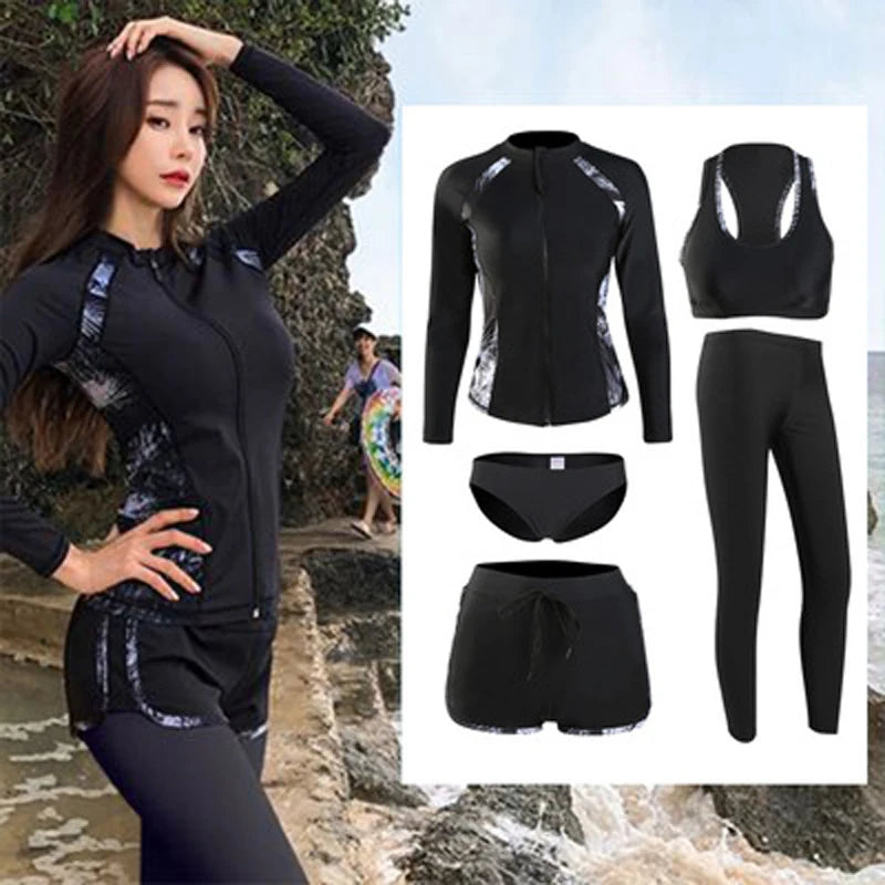 Men and Women's Full Body Zip Shirt and Leggings Set, Rashguard with Bikini, Surf Snorkeling Sun Suit, 3 PCs per Set