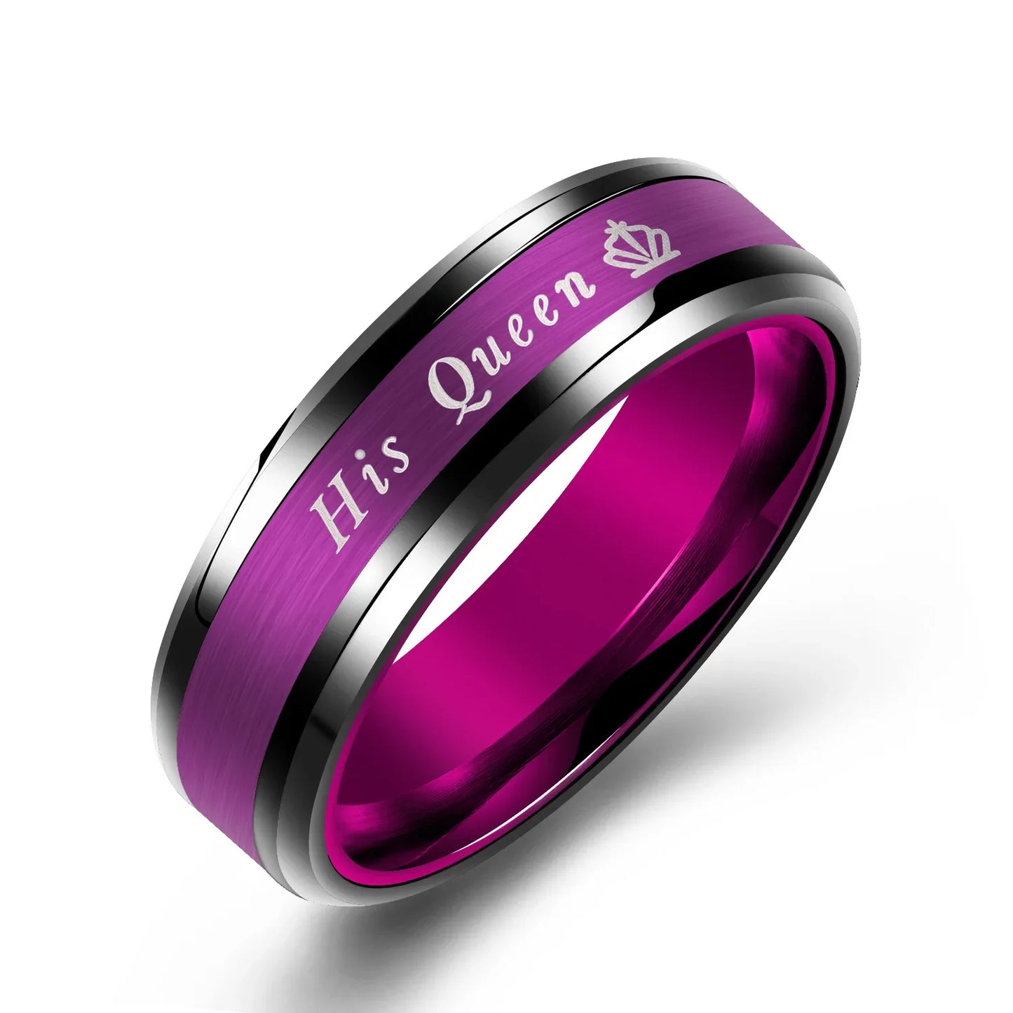 Fashion Blue Purple Couple Ring Jewelry Her King and His Queen Stainless Steel Wedding Rings For Women Men Engagement Ring