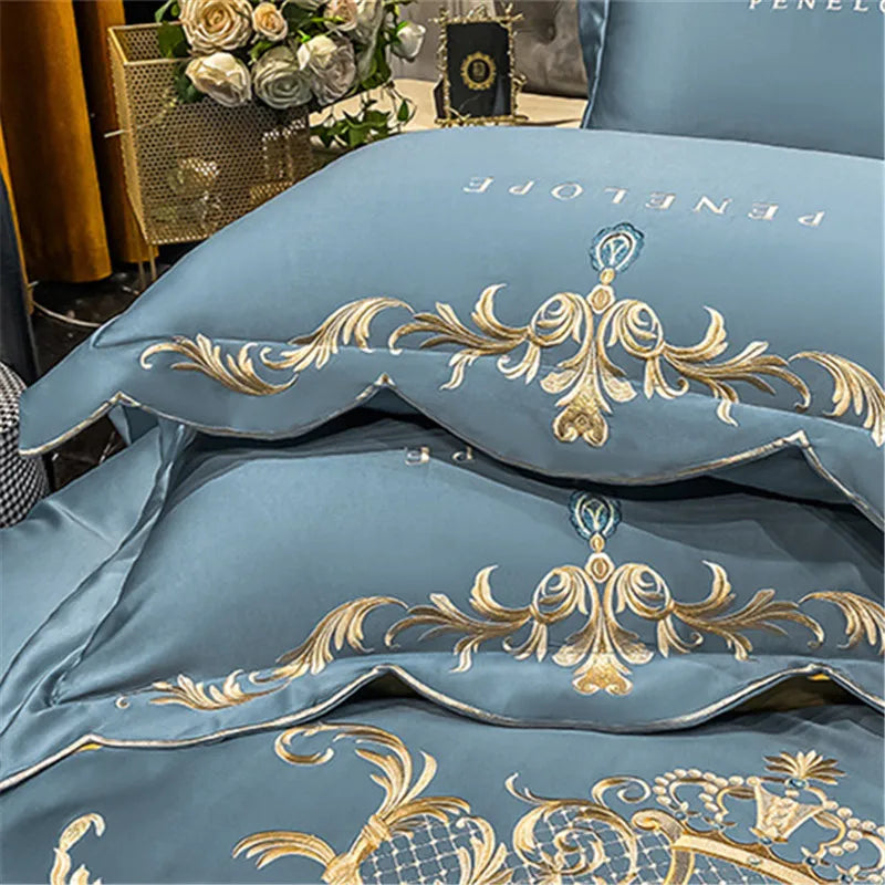 Luxury Embroidery Bedding Set Satin Double Duvet Cover Pillowcase Bed Linens Home Textile Bed Quilt Cover Wedding Bedding Set 이불