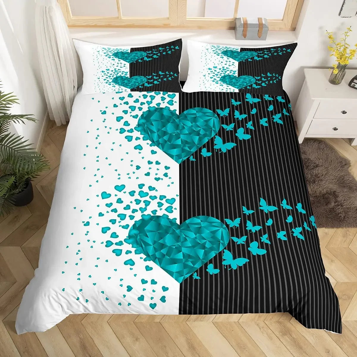 Black And White Duvet Cover Set King And Queen Bedding Set For Couple Romantic Valentine's Day Presents Polyester Duvet Cover