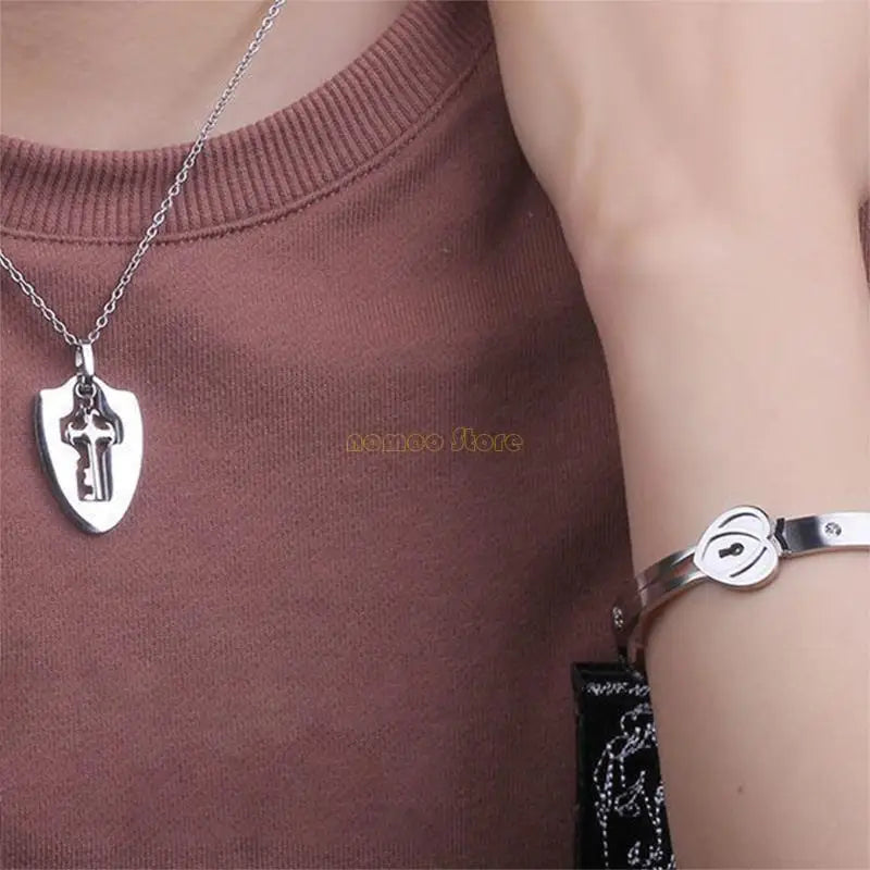 31BF Romantic Gift for Valentines Day Lock Bracelet and for Key Necklace Set for Coup