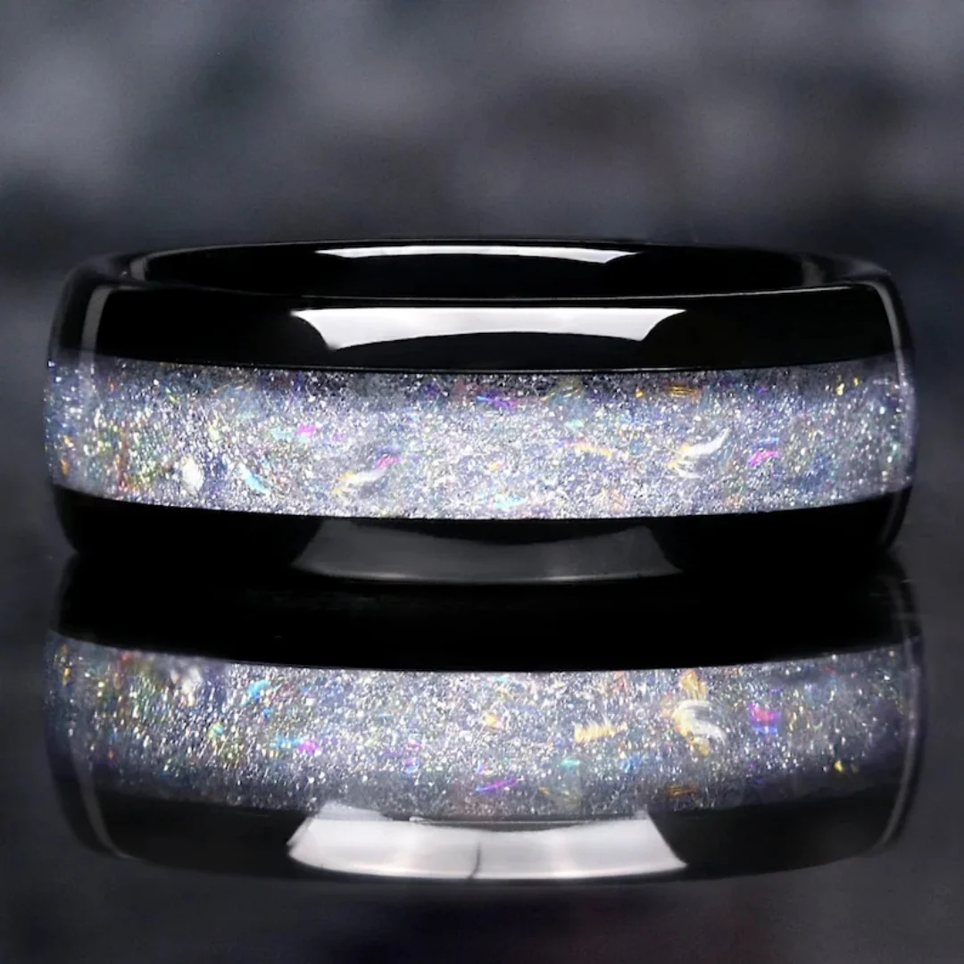 Men's Fashion Titanium Wedding Ring, 8mm Stainless Steel Style Ring, Turquoise Pattern Valentine's Day Jewelry Daily Elegance
