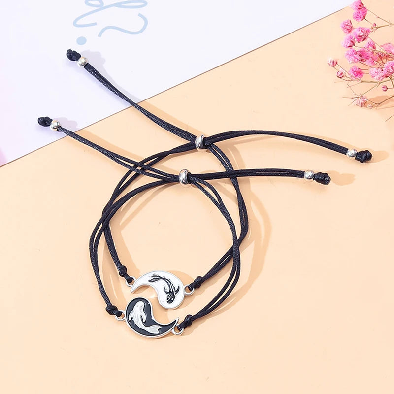 1PC Unique Simple Tai Chi Bagua Black And White Yin And Yang Rope Braided Telescopic Adjustment Bracelet For Men And Women Coupl