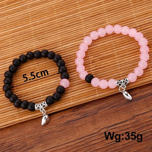 1Pair Hot Sale Love Peach Heart Magnet Bracelets For Couple Lovers Romantic Simple Frosted Stone Pink Crystal Jewelry Handwear
