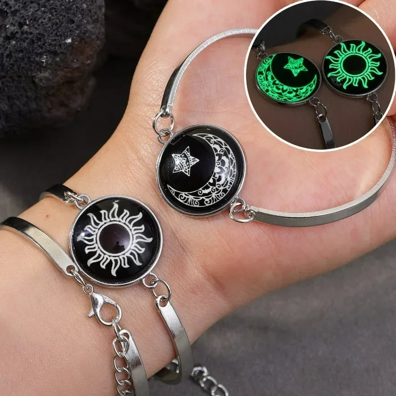 1/2Pcs Romantic Luminous Bracelets for Women Men Sun Moon Couple Metal Rope Matching Bracelet Valentine's Day Jewelry Gifts