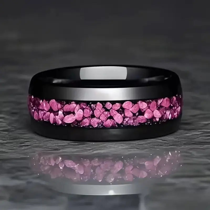 Men's Fashion Titanium Wedding Ring, 8mm Stainless Steel Style Ring, Turquoise Pattern Valentine's Day Jewelry Daily Elegance