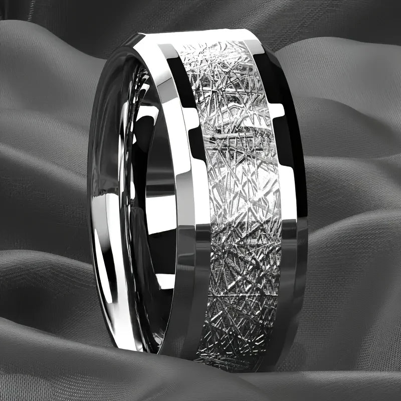 Men's Fashion Titanium Wedding Ring, 8mm Stainless Steel Style Ring, Turquoise Pattern Valentine's Day Jewelry Daily Elegance