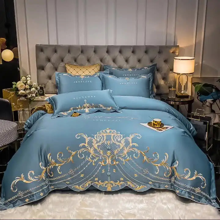 Luxury Embroidery Bedding Set Satin Double Duvet Cover Pillowcase Bed Linens Home Textile Bed Quilt Cover Wedding Bedding Set 이불