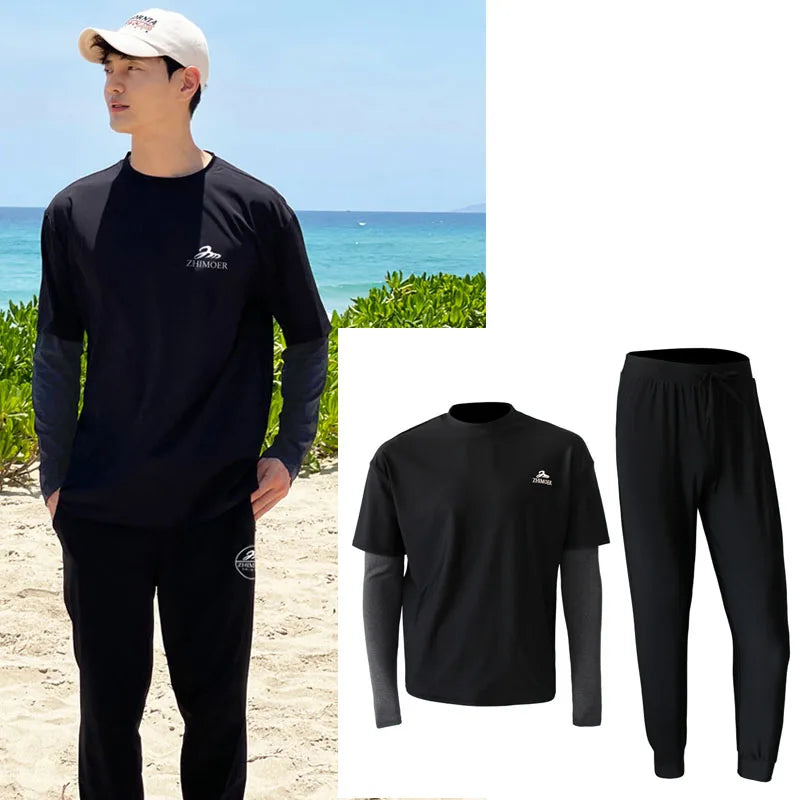 Men's Women's 3-5pcs/set Long Sleeve Rash Guards Loose Fit Swim Shirt UV Sun Protection Swimsuit Top&Bottom Fishing Run Sunsuit