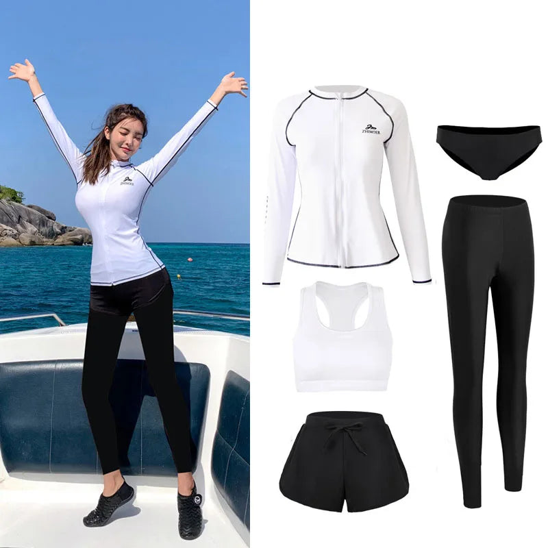 Men's Women's 3-5pcs/set Long Sleeve Rash Guards Loose Fit Swim Shirt UV Sun Protection Swimsuit Top&Bottom Fishing Run Sunsuit