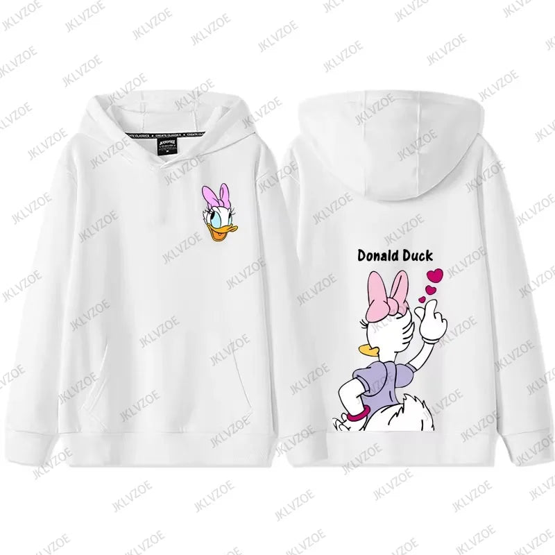 MINISO Cartoon Mickey Minnie Donald Duck Autumn Winter Long Sleeve Cotton Hoodie Women Men Sweatshirt Oversized Couple Tops