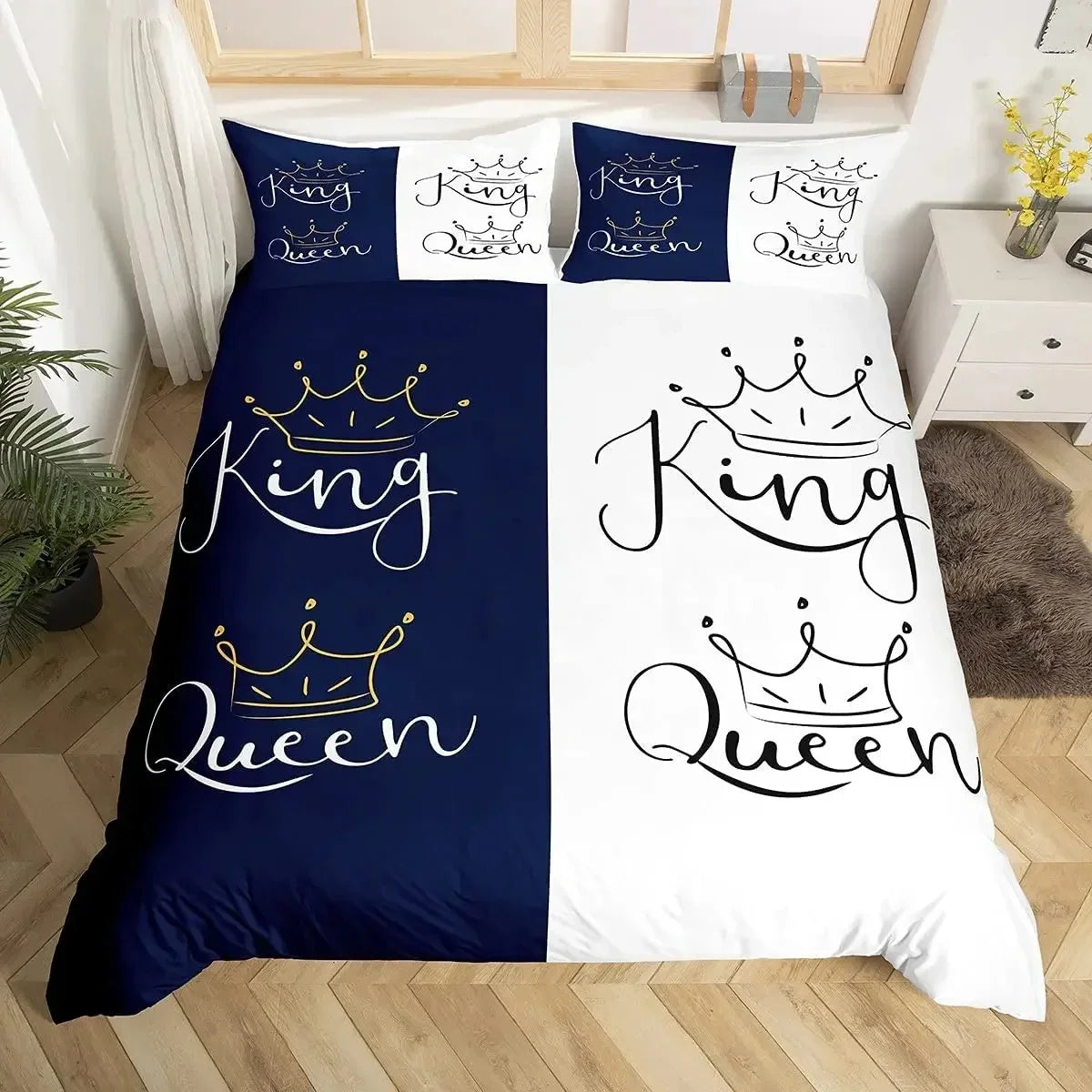Couples Modern Duvet Cover Queen 220x240 260x240 Crown Bedding Set Black White Bed Cover For Double Bed 2 sp Adult Bedroom Set
