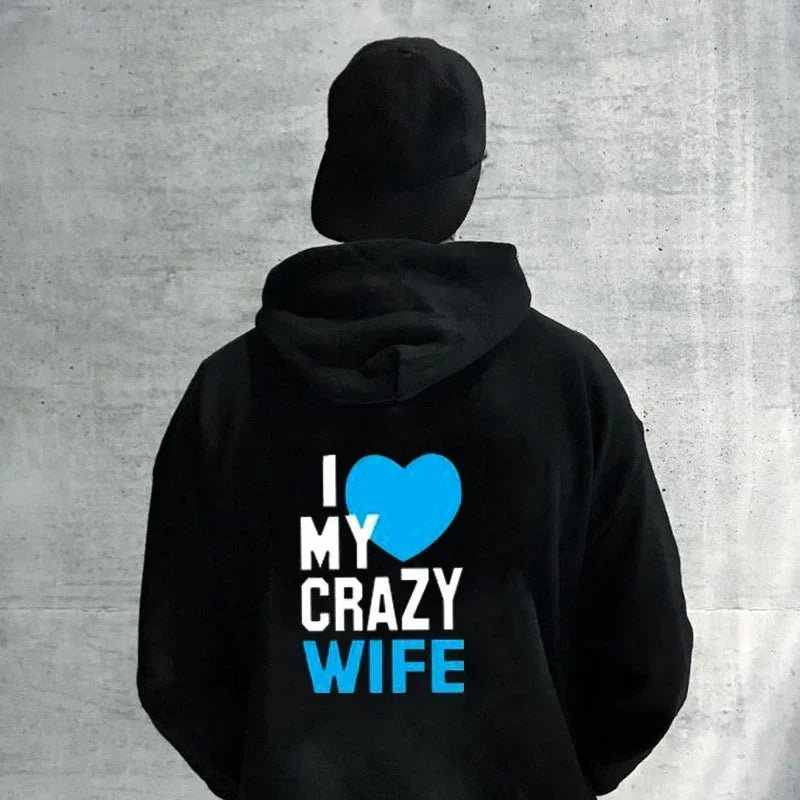 Women Men Lovers Sweatshirt Lovers Couples I LOVE MY CRAZY HUSBAND I LOVE MY CRAZY WIFE Couple Hoodies Chritsmas