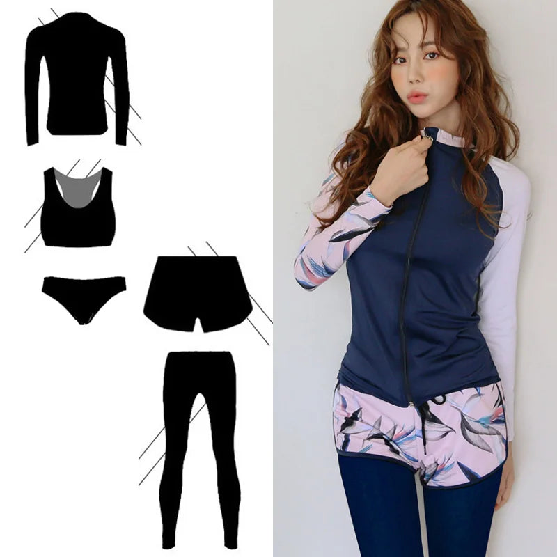 Men and Women's Full Body Zip Shirt and Leggings Set, Rashguard with Bikini, Surf Snorkeling Sun Suit, 3 PCs per Set