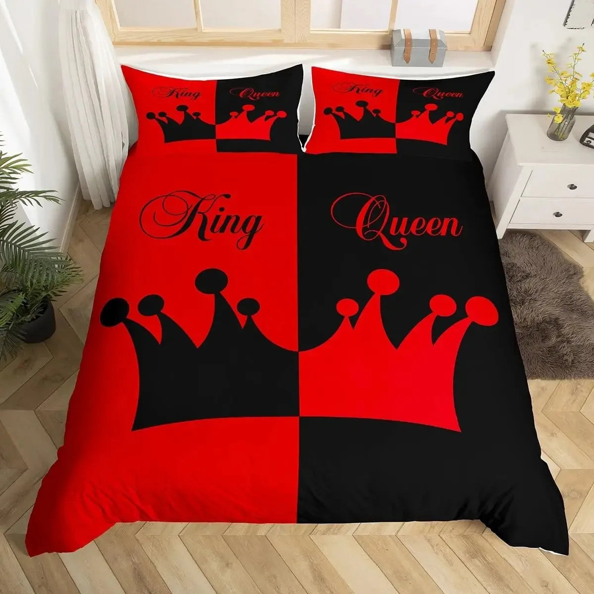 King and Queen Duvet Cover Set 2/3 Pcs Romantic Valentine's Day Bedding Set Microfiber Comforter Cover Wedding Anniversary Gifts
