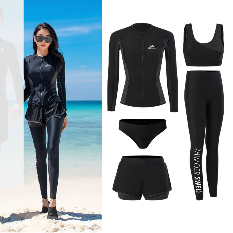 Men's Women's 3-5pcs/set Long Sleeve Rash Guards Loose Fit Swim Shirt UV Sun Protection Swimsuit Top&Bottom Fishing Run Sunsuit