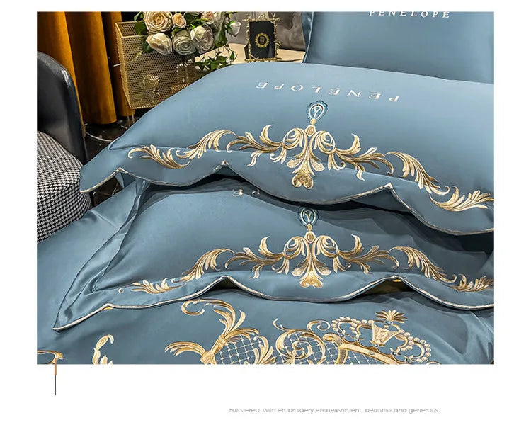 Luxury Embroidery Bedding Set Satin Double Duvet Cover Pillowcase Bed Linens Home Textile Bed Quilt Cover Wedding Bedding Set 이불