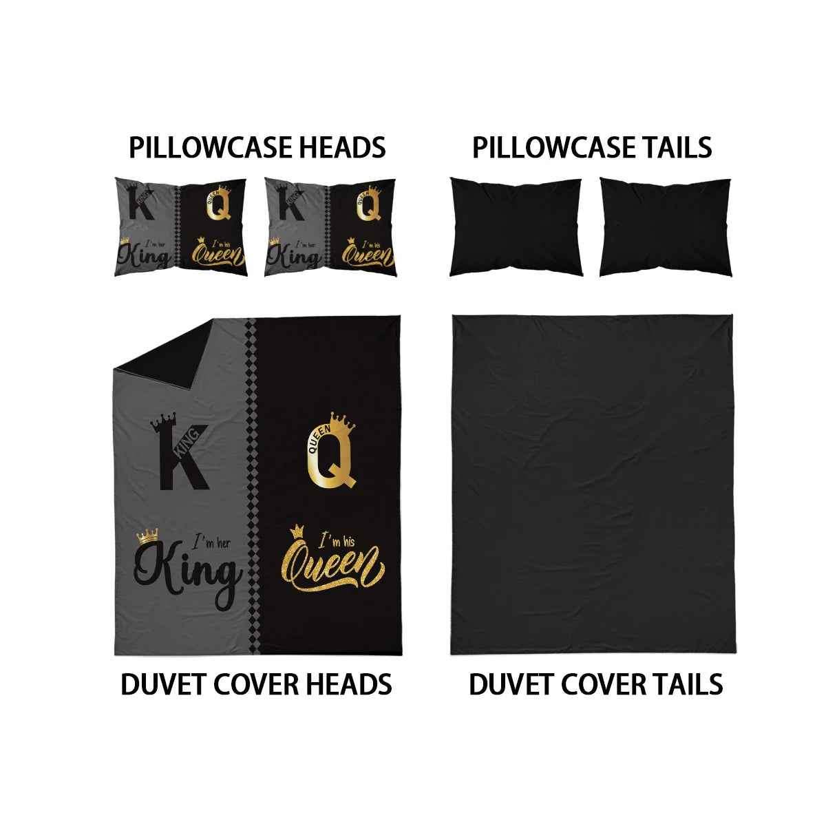 3pcs fashionable black gray K and Q design printed bedding set, soft, comfortable and breathable duvet cover, bedroom, hotel
