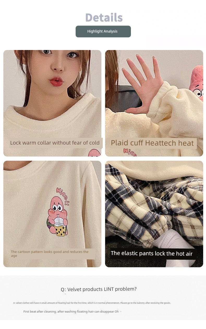 Couple Pajamas Women's Coral Fleece Winter Thickened Fleece-lined Autumn and Winter Day Flannel Plus Size Men's Home Wear Suit