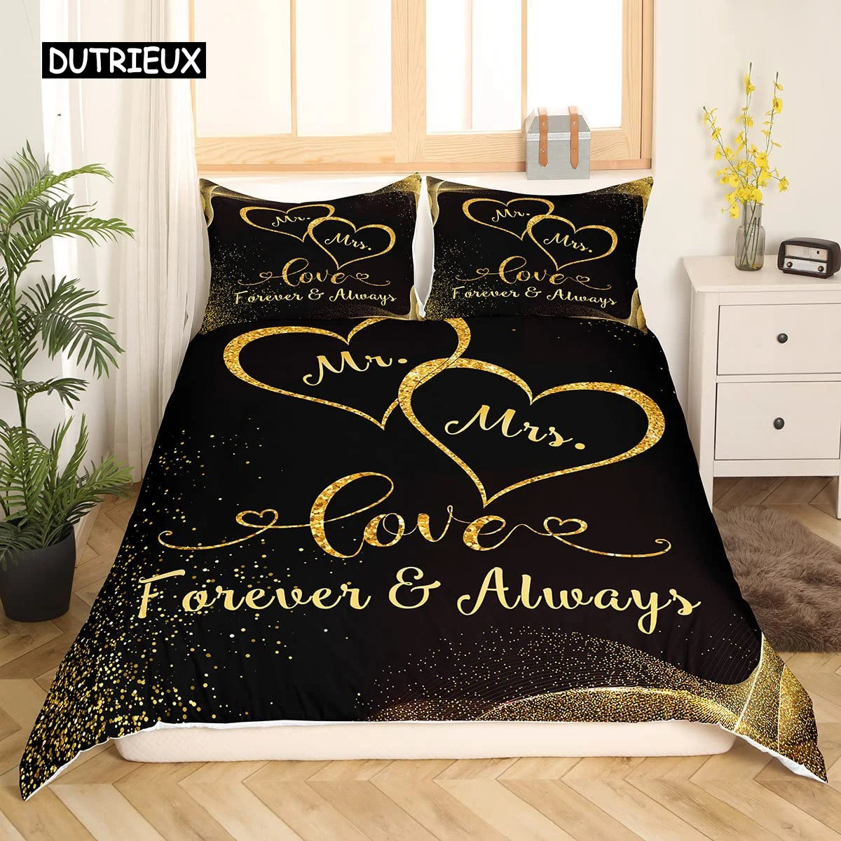 Mr Mrs Duvet Cover Set Funny Black Red Creative Twin Bedding Set Microfiber Love Man Mustache Woman Lip Romance Comforter Cover