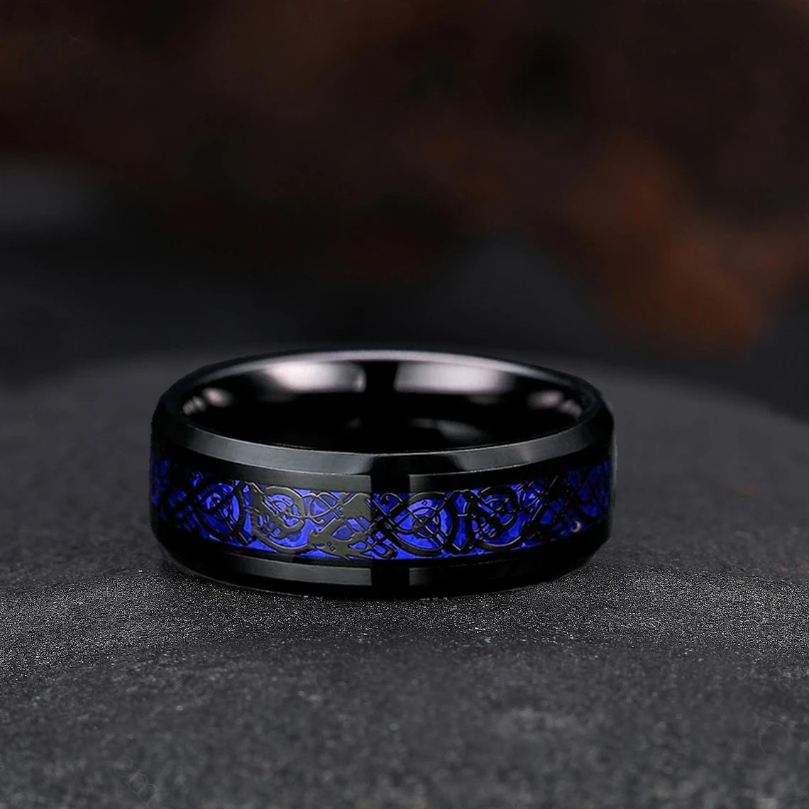 Charm Couple Rings Men Stainless Steel Celtic Dragon Ring Black Zircon Women's Wedding Band Rings Set Valentine's Day Jewelry