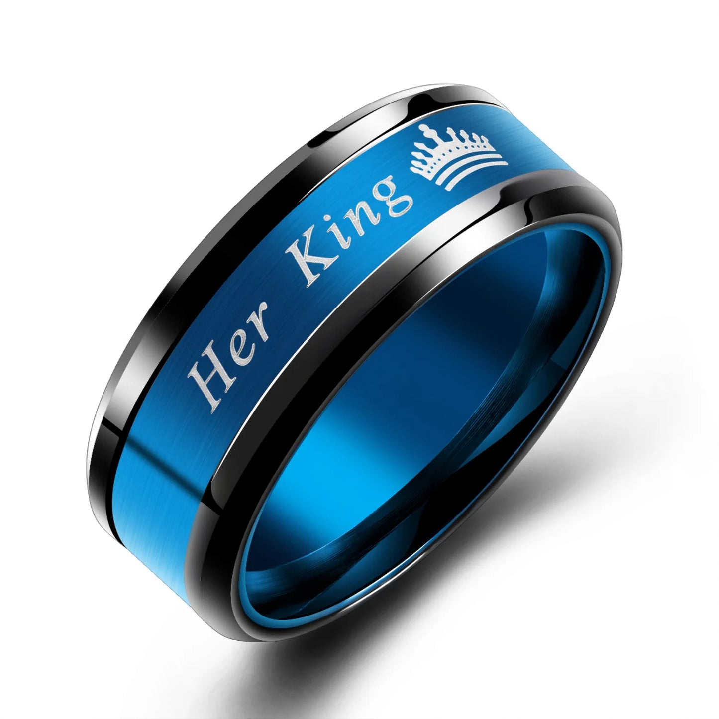 Fashion Blue Purple Couple Ring Jewelry Her King and His Queen Stainless Steel Wedding Rings For Women Men Engagement Ring