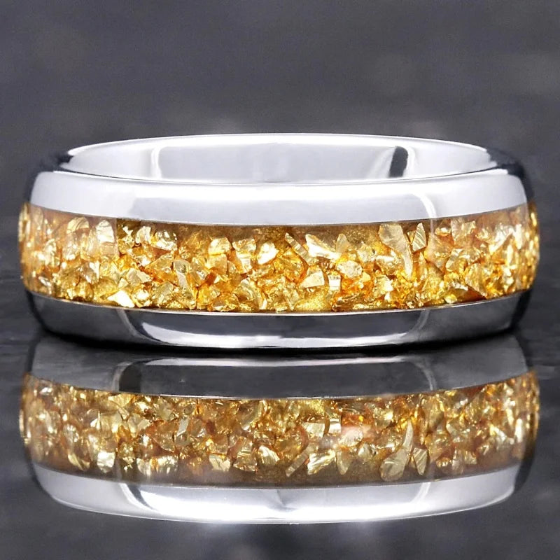Men's Fashion Titanium Wedding Ring, 8mm Stainless Steel Style Ring, Turquoise Pattern Valentine's Day Jewelry Daily Elegance