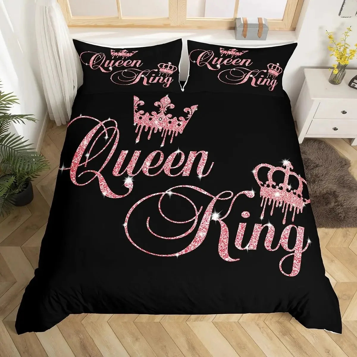 King and Queen Duvet Cover Set 2/3 Pcs Romantic Valentine's Day Bedding Set Microfiber Comforter Cover Wedding Anniversary Gifts