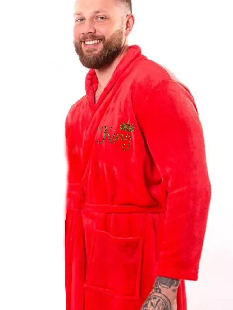 Cozy Terry Bathrobes Robes for Couple Bathrobes Flannel Matching King Queen Robes Birthday Honeymoon Winter Spa BathRobes 260g/㎡