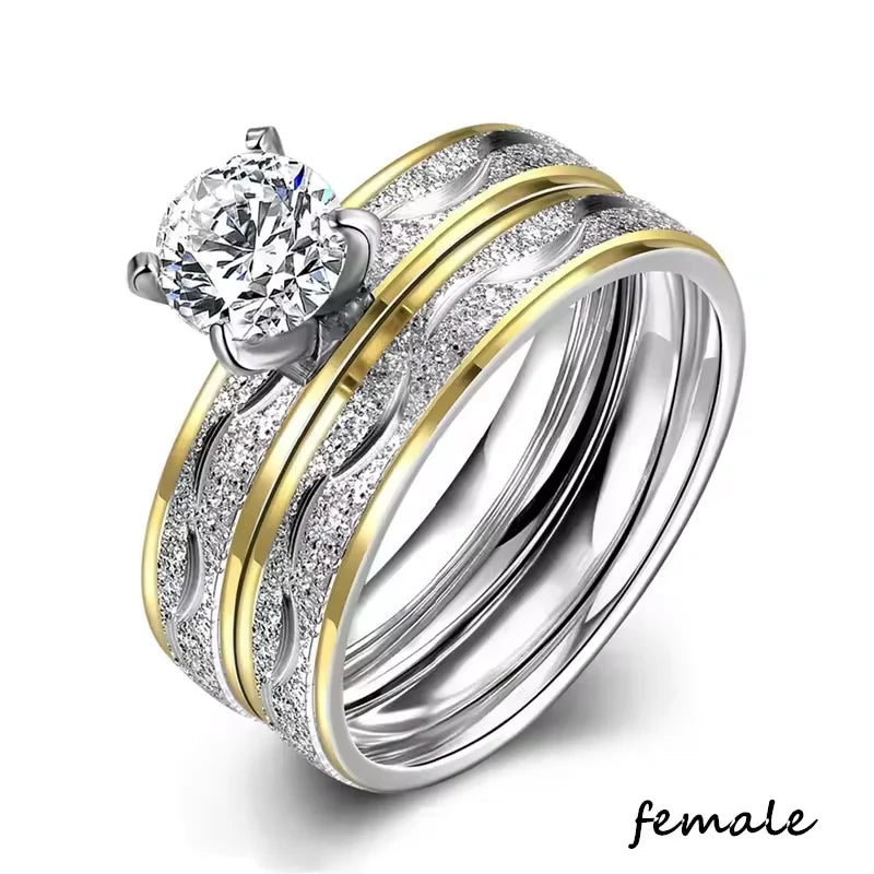 Fashion Couple Rings Exquisite Rhinestones Zirconia Rings Men Stainless Steel Ring Wedding Anniversary Jewelry Gifts Wholesale