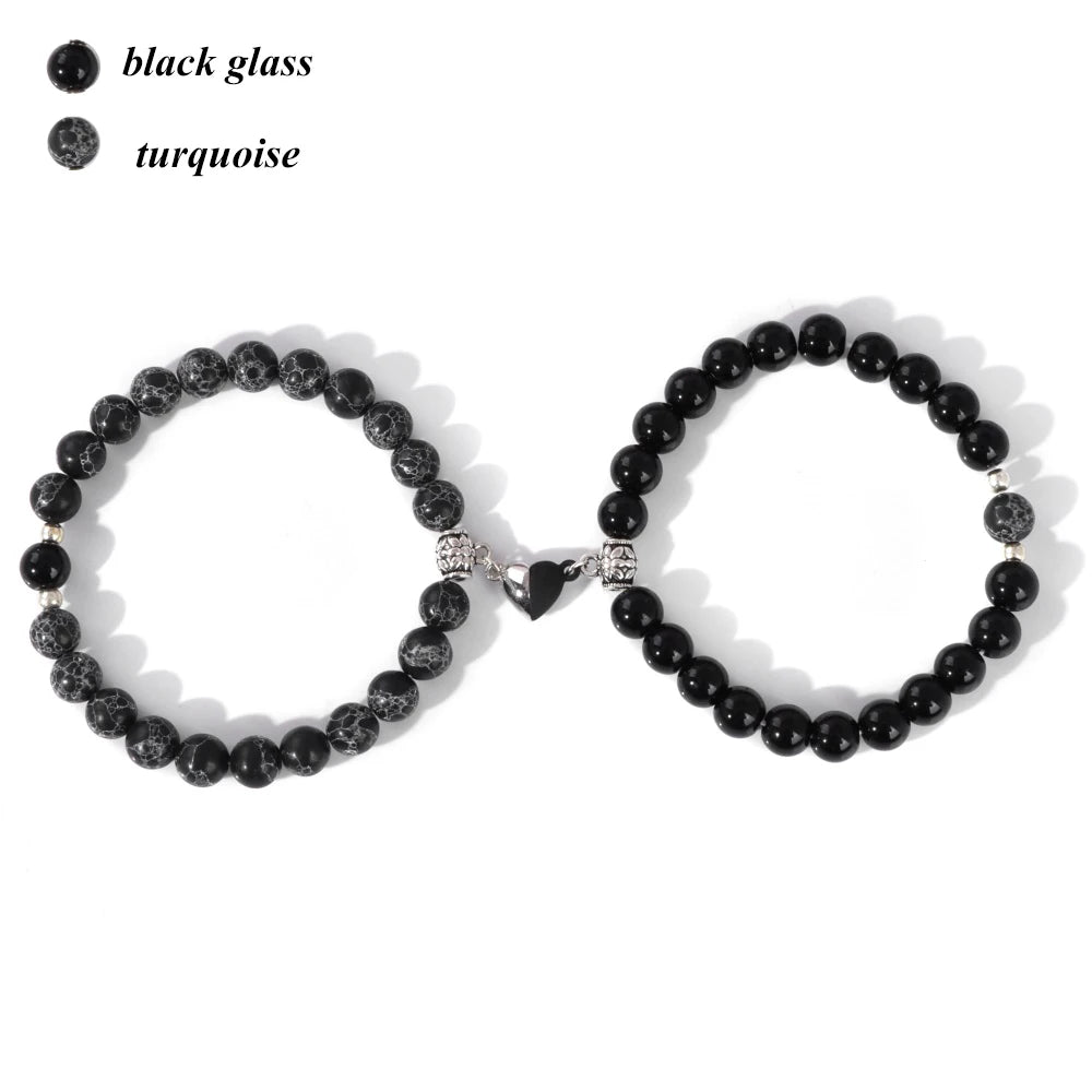 Magnet Couple Bracelet For Lovers Best Friends Friendships Natural Turquois Lava Gem Stone Bead Stretch Bangle Jewelry Gift