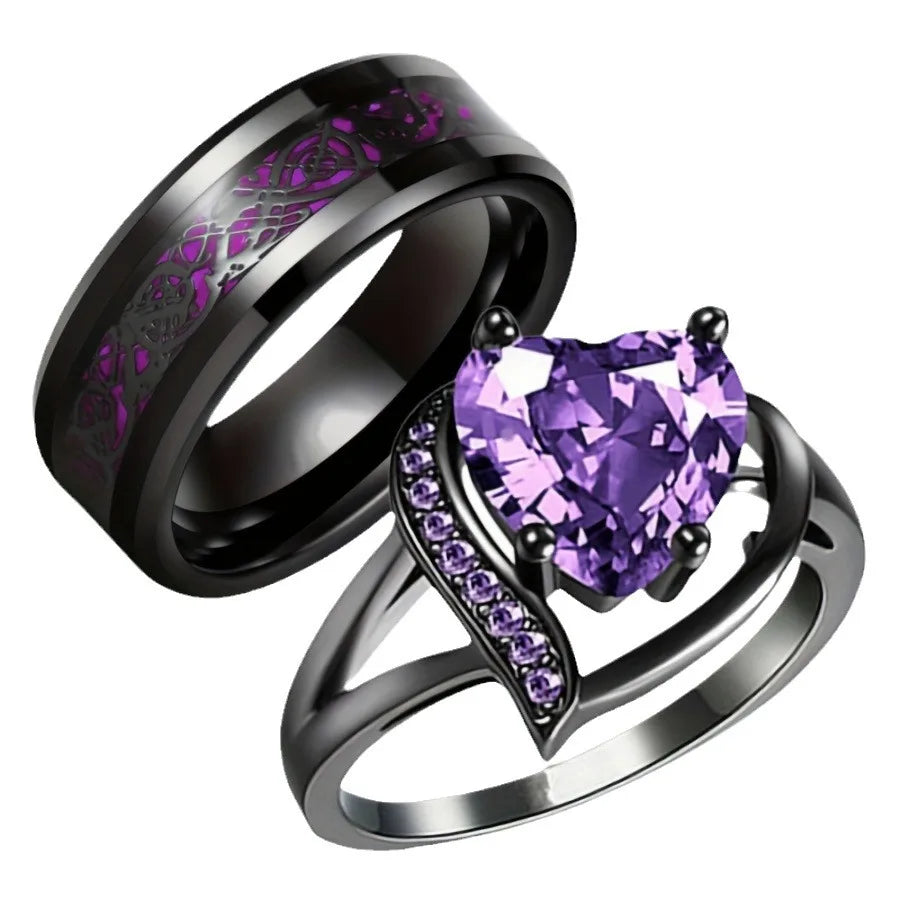 Sweet romantic love heart ring for women, men dragon pattern stainless steel couple jewelry wholesale