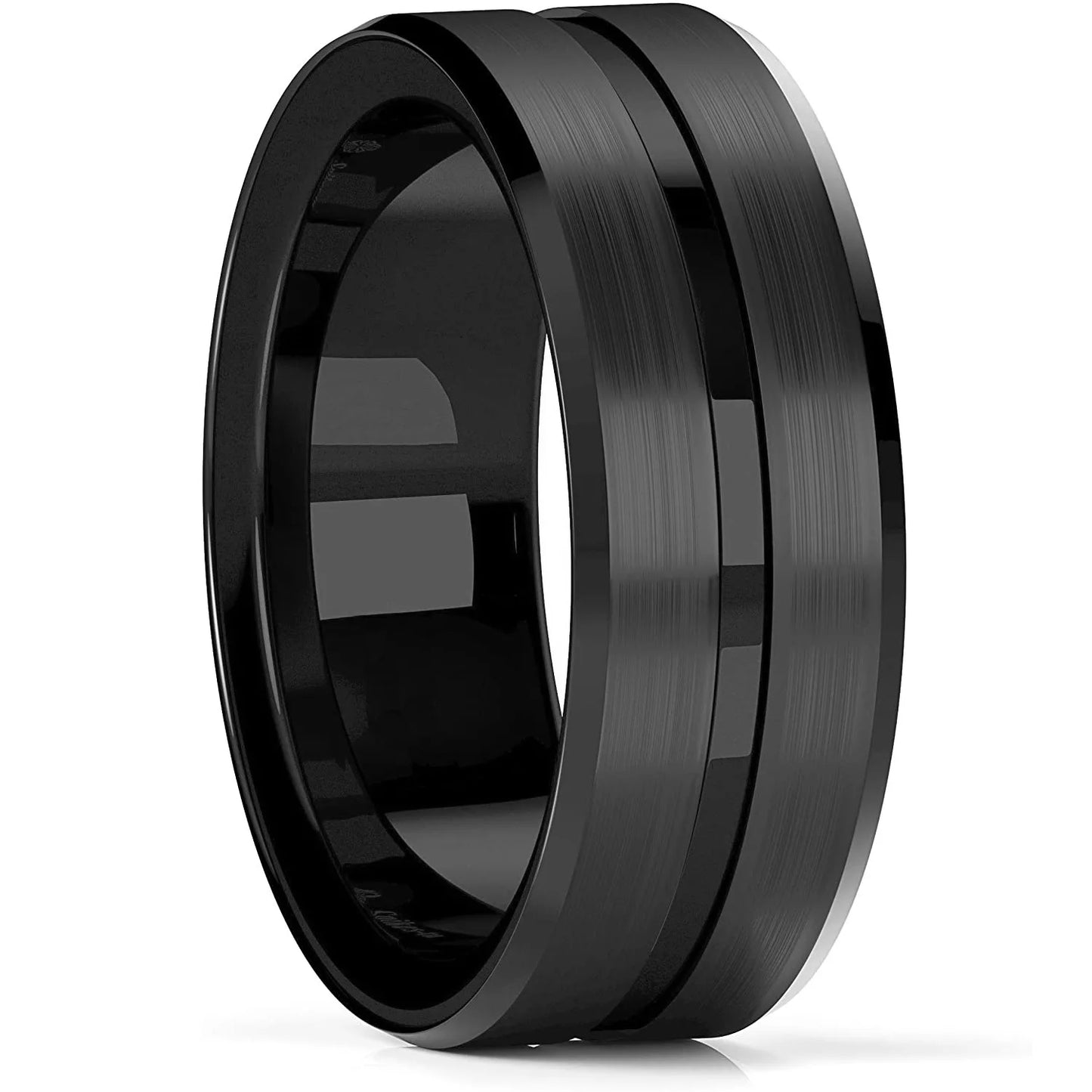 Fashion 8mm Black Tungsten Wedding Ring For Men Thin Blue Line Groove Black Brushed Ladder Edge Ring Men's Wedding Band Jewelry
