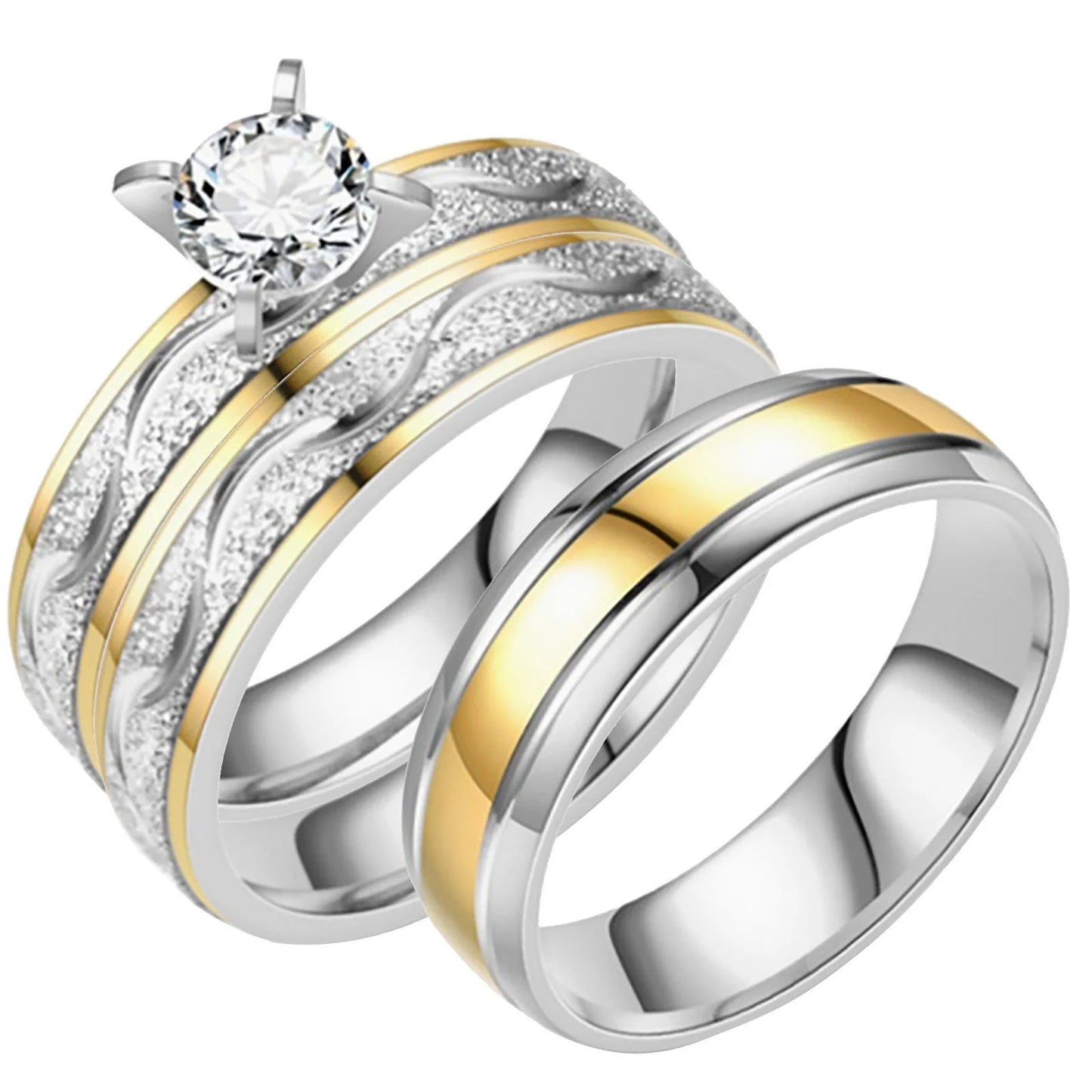 Fashion Couple Rings Exquisite Rhinestones Zirconia Rings Men Stainless Steel Ring Wedding Anniversary Jewelry Gifts Wholesale