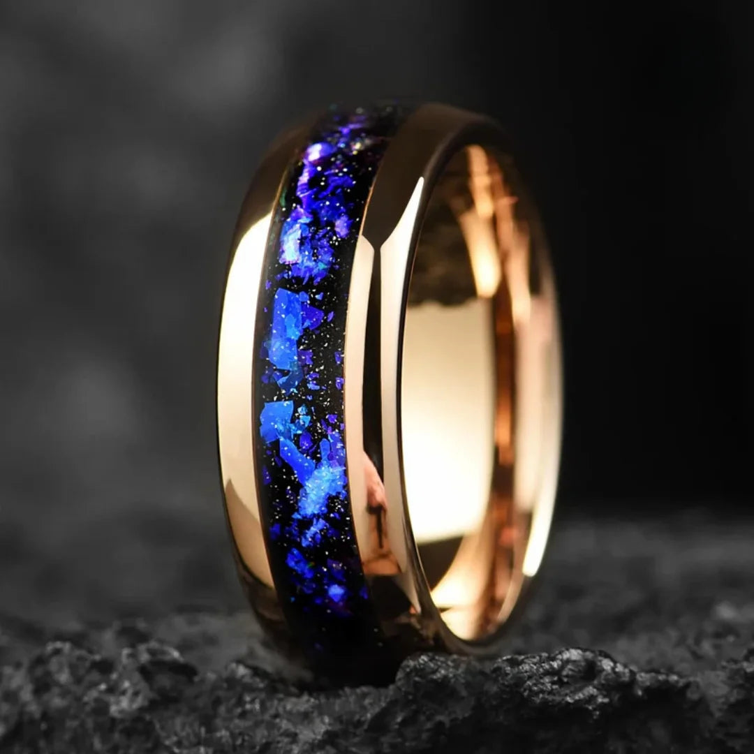 Men's Fashion Titanium Wedding Ring, 8mm Stainless Steel Style Ring, Turquoise Pattern Valentine's Day Jewelry Daily Elegance