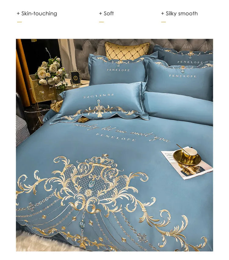 Luxury Embroidery Bedding Set Satin Double Duvet Cover Pillowcase Bed Linens Home Textile Bed Quilt Cover Wedding Bedding Set 이불