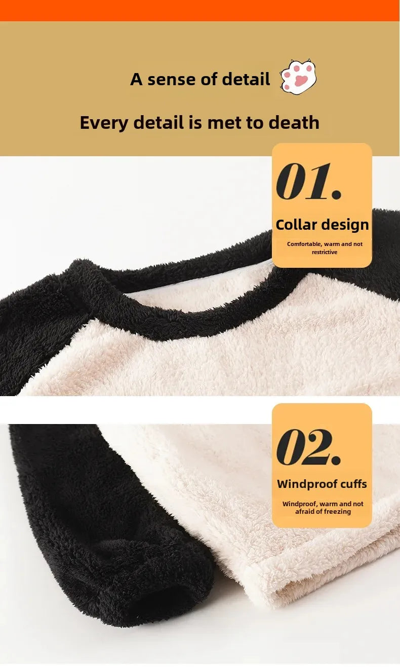 Couple's Flannel Pajamas Round Neck Long Sleeve Korean Style Homewear Pullover Thickened Autumn Winter Warm Round Neck Pajamas