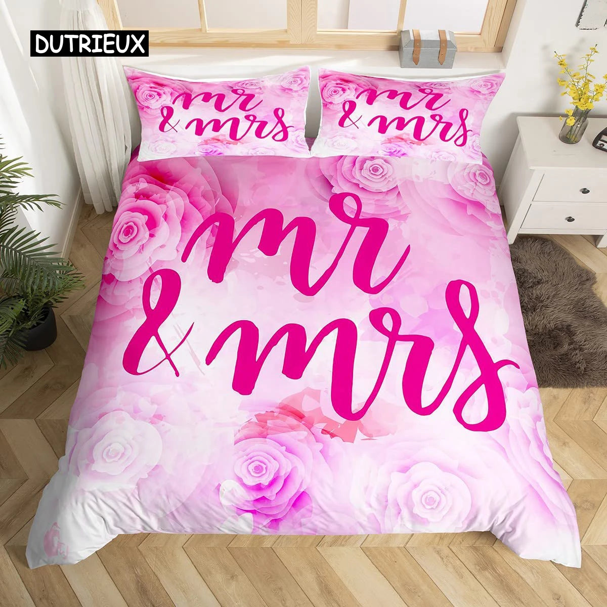 Mr Mrs Duvet Cover Set Funny Black Red Creative Twin Bedding Set Microfiber Love Man Mustache Woman Lip Romance Comforter Cover