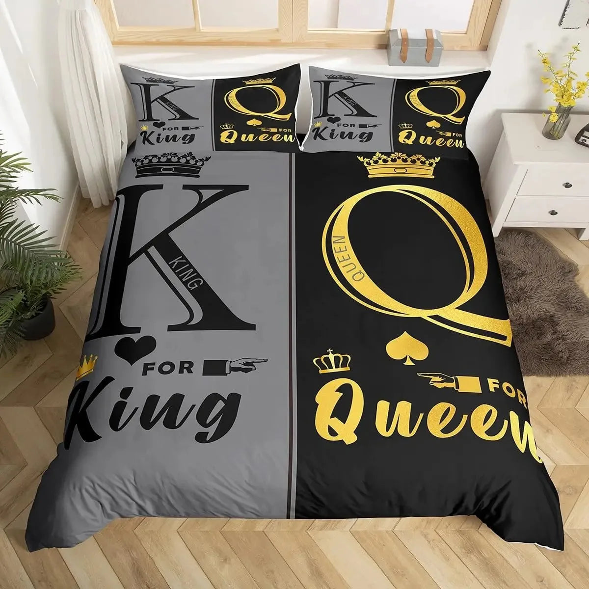 King and Queen Duvet Cover Set 2/3 Pcs Romantic Valentine's Day Bedding Set Microfiber Comforter Cover Wedding Anniversary Gifts