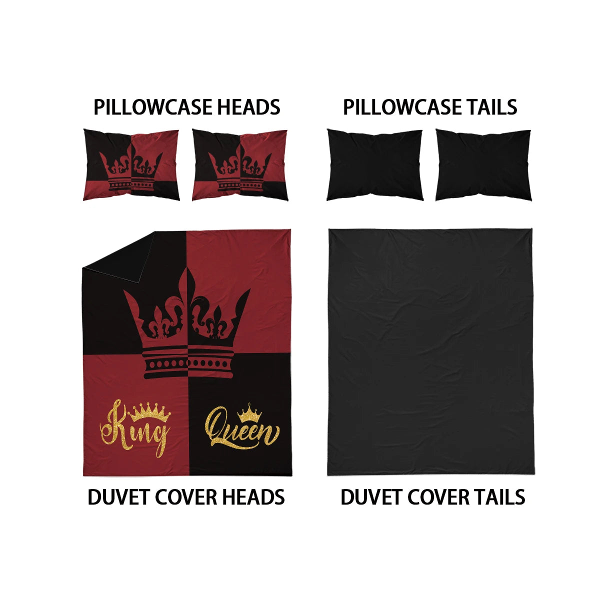 3-piece down duvet cover set with black and red color matching heart print (1 duvet cover+2 pillowcases, no core) couple bedding