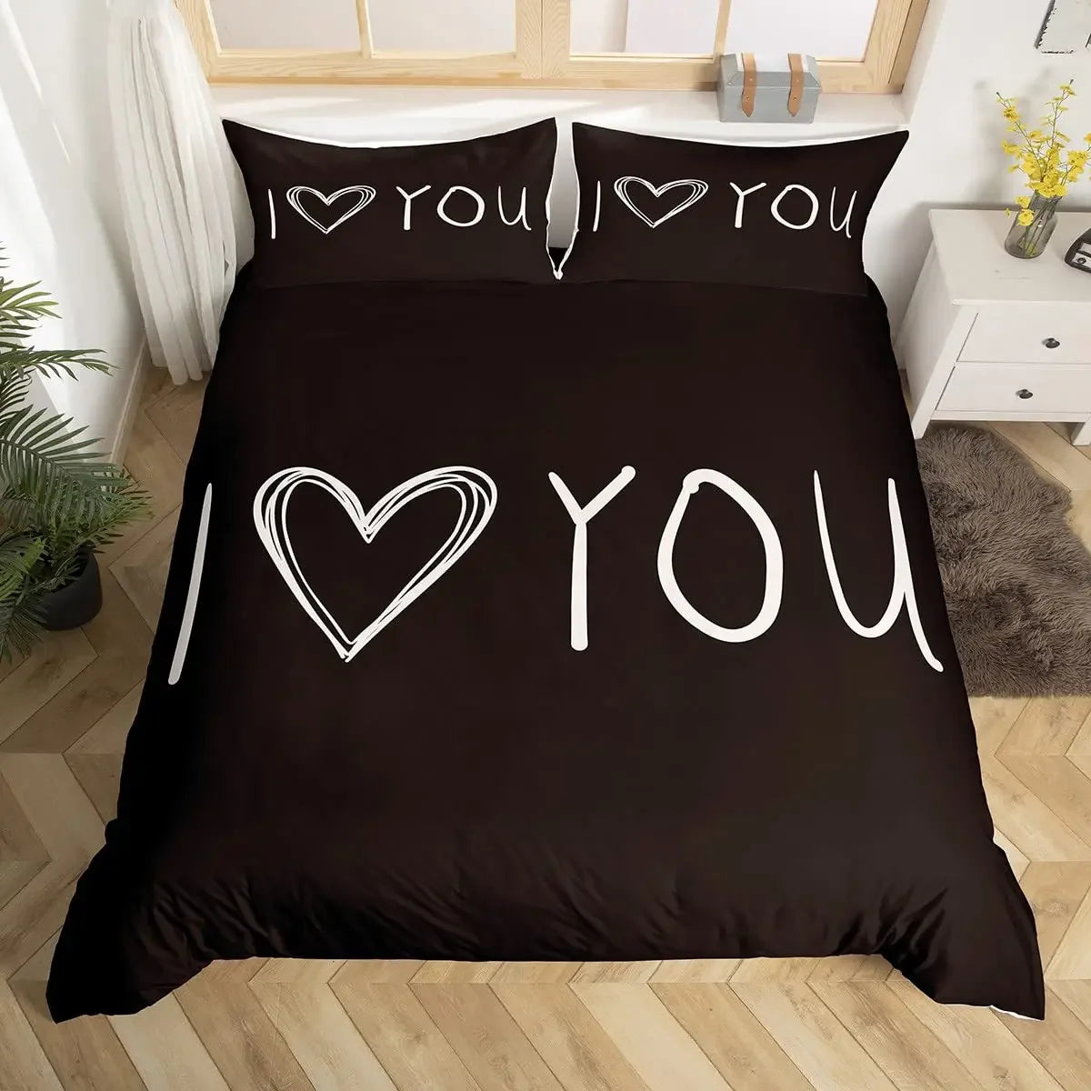 Black And White Duvet Cover Set King And Queen Bedding Set For Couple Romantic Valentine's Day Presents Polyester Duvet Cover