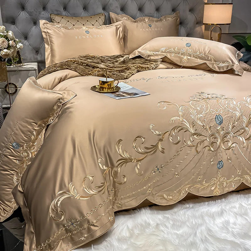 Luxury Embroidery Bedding Set Satin Double Duvet Cover Pillowcase Bed Linens Home Textile Bed Quilt Cover Wedding Bedding Set 이불