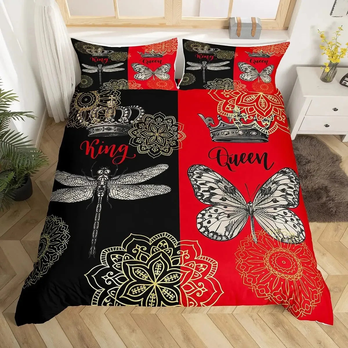 King and Queen Duvet Cover Set 2/3 Pcs Romantic Valentine's Day Bedding Set Microfiber Comforter Cover Wedding Anniversary Gifts
