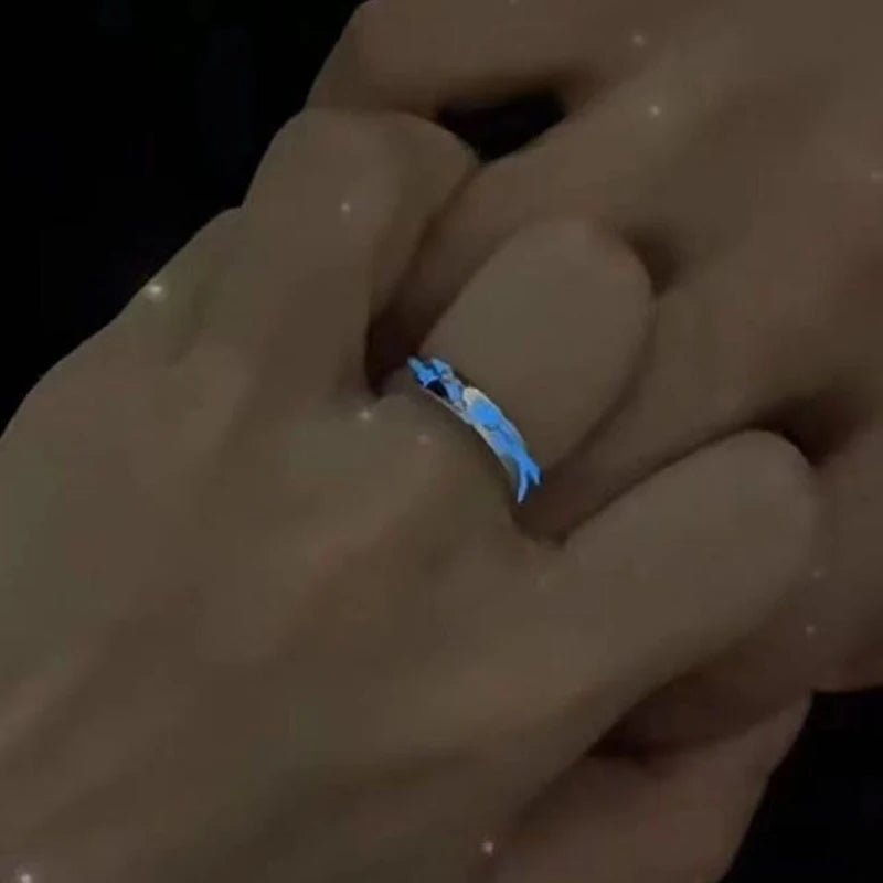 2Pc Luminous Star Adjustable Finger Ring Vintage Luxury Love Couples Rings Glow In Dark Y2K Jewelry Valentine's Day Gift