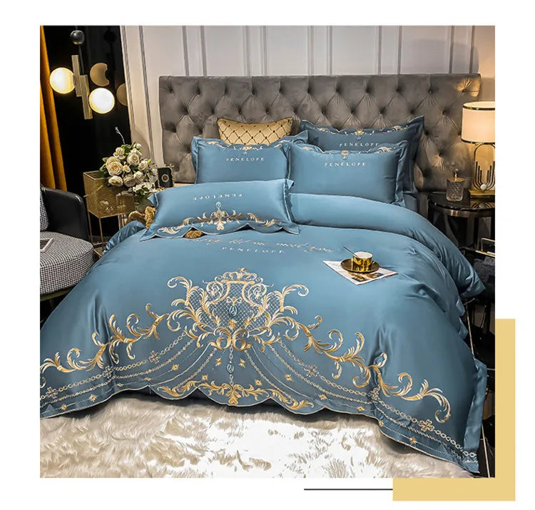 Luxury Embroidery Bedding Set Satin Double Duvet Cover Pillowcase Bed Linens Home Textile Bed Quilt Cover Wedding Bedding Set 이불