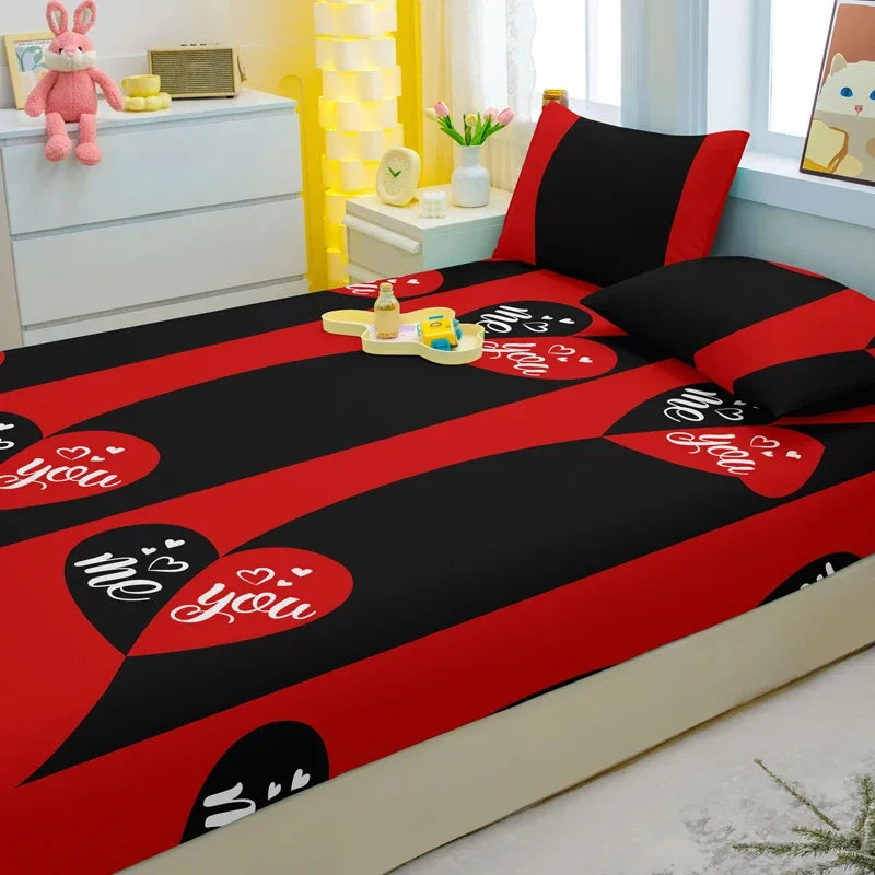 1 Simple Modern Heart-Shaped Printed Matte Fitted Sheet, Bedroom Printed Bed Cover, Bedding (Excluding Pillowcases)